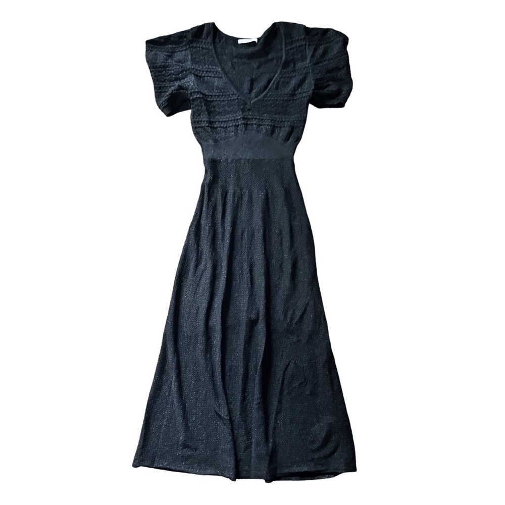 Stunning Uterque Black Knit Maxi Dress w/Puff Sleeve, sz Small